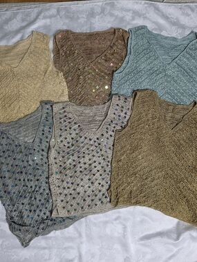Y2K Crochet Tank Bundle Small Beaded Sequin Boho Festival Statement Lot 6